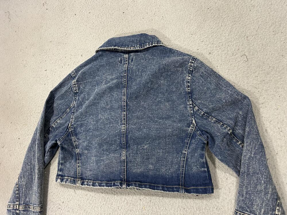 Y2K Forever 21 Jacket Womens XS Blue Acid Wash Cropped Denim Moto Asymmetrical - Picture 12 of 13